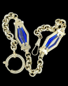 Art Deco Blue Depression Glass Diamanté Watch Chain Collar