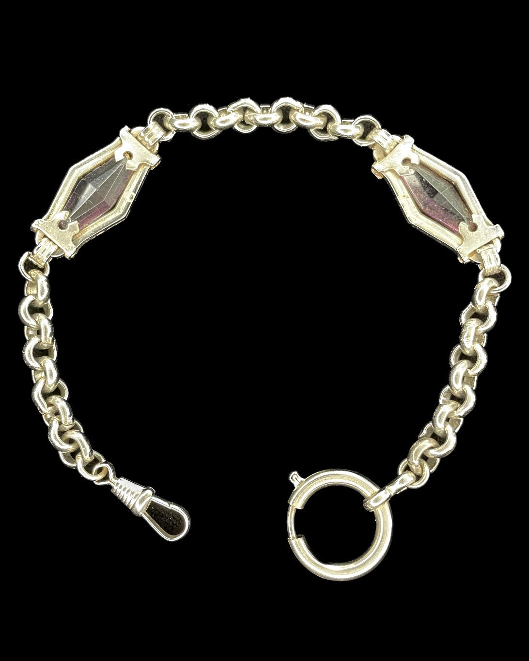 Art Deco Amethyst Depression Glass Diamanté Watch Chain Collar