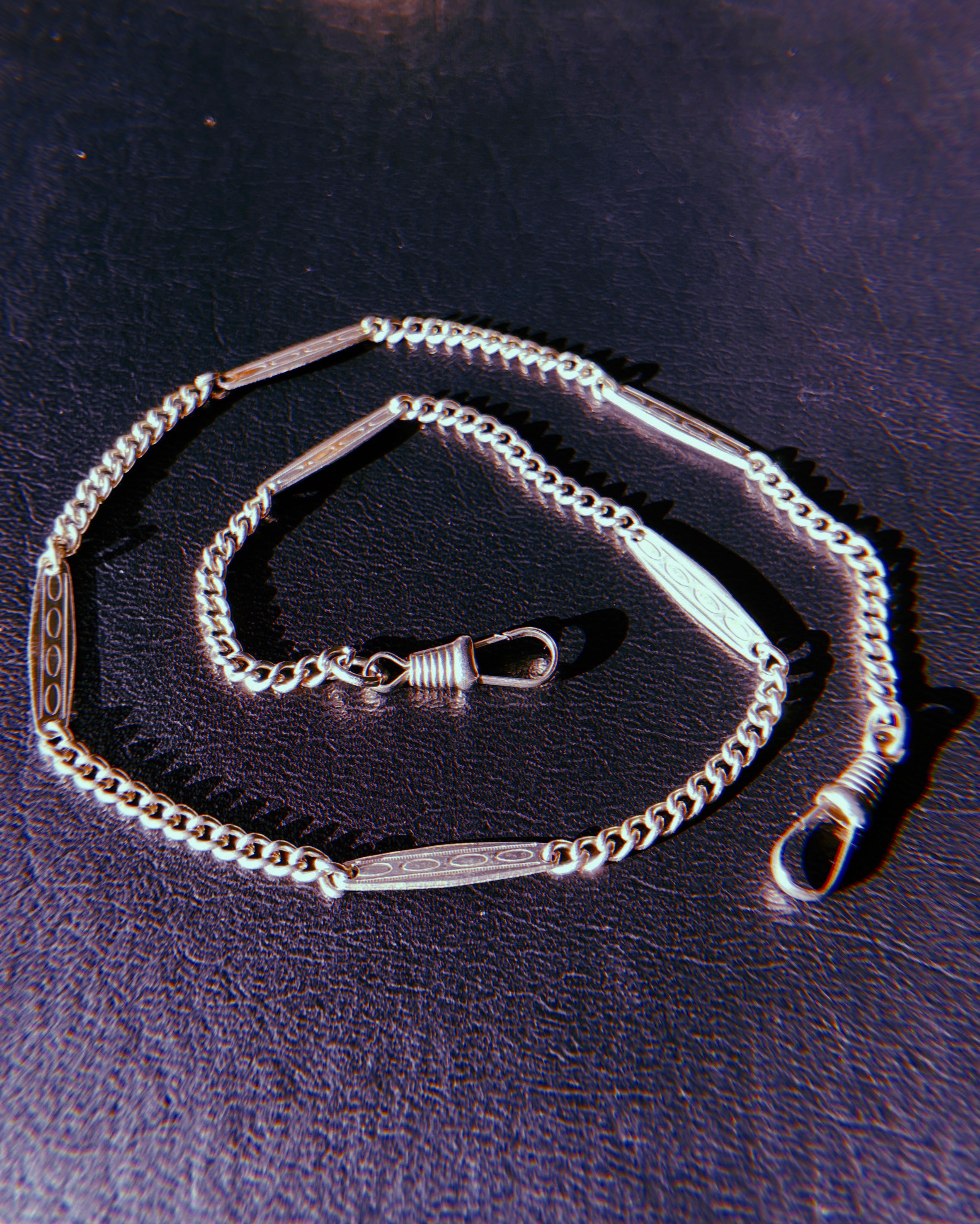 1920's Chrome Curb Watch Chain Collar with Oval ID Spacers