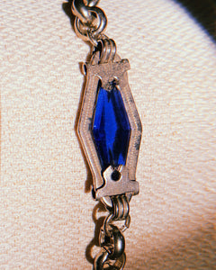 Art Deco Blue Depression Glass Diamanté Watch Chain Collar