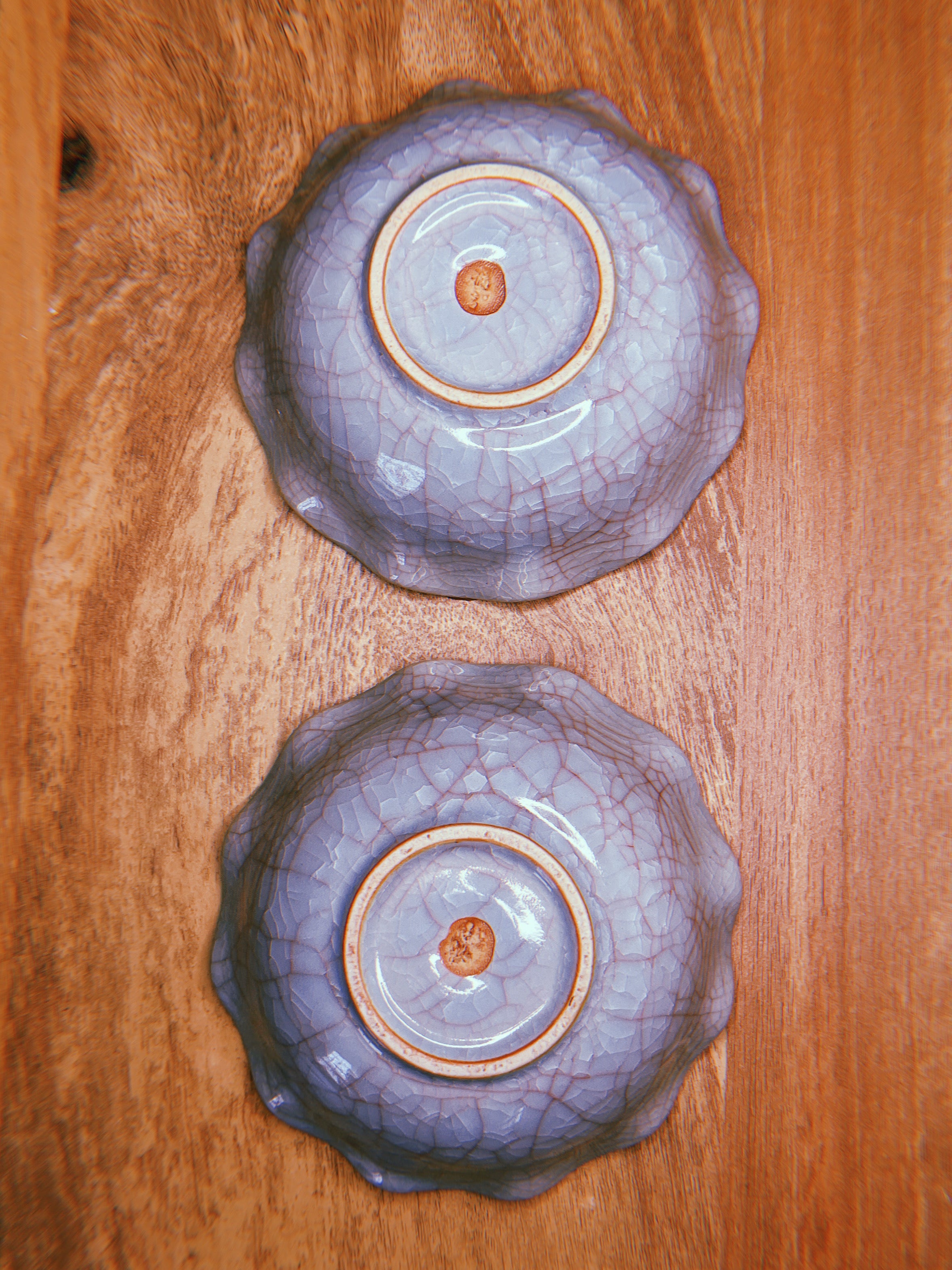 Japanese Ice Crackle Glaze Pottery Low Bowl Set