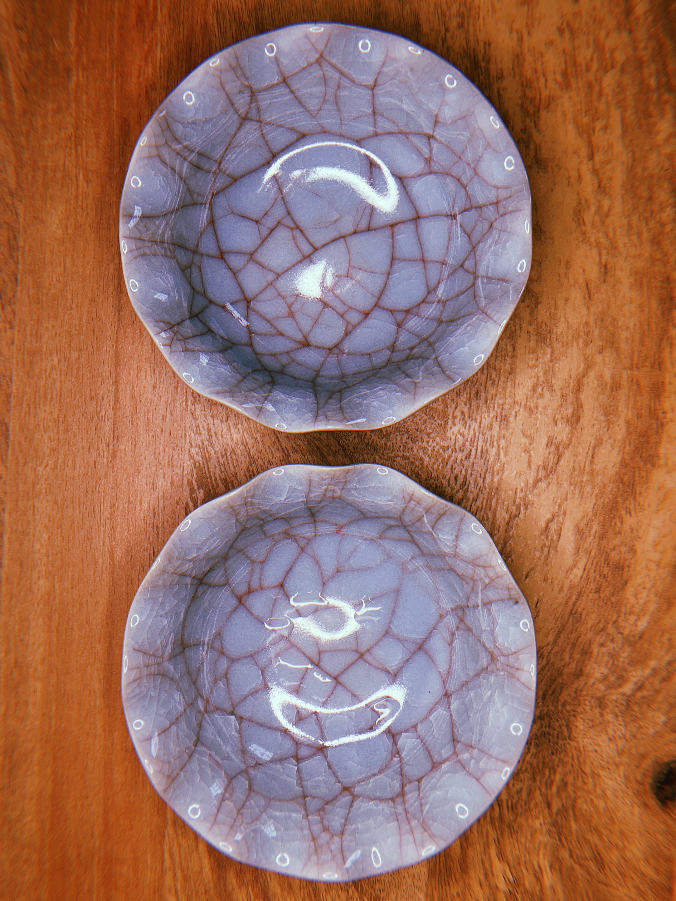 Japanese Ice Crackle Glaze Pottery Low Bowl Set