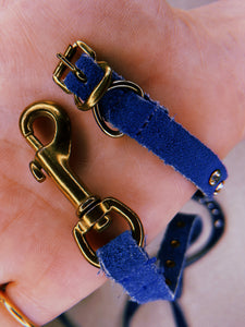 1980's Rhinestone Blue Suede Collar + Leash Set