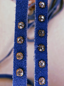 1980's Rhinestone Blue Suede Collar + Leash Set