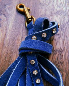 1980's Rhinestone Blue Suede Collar + Leash Set