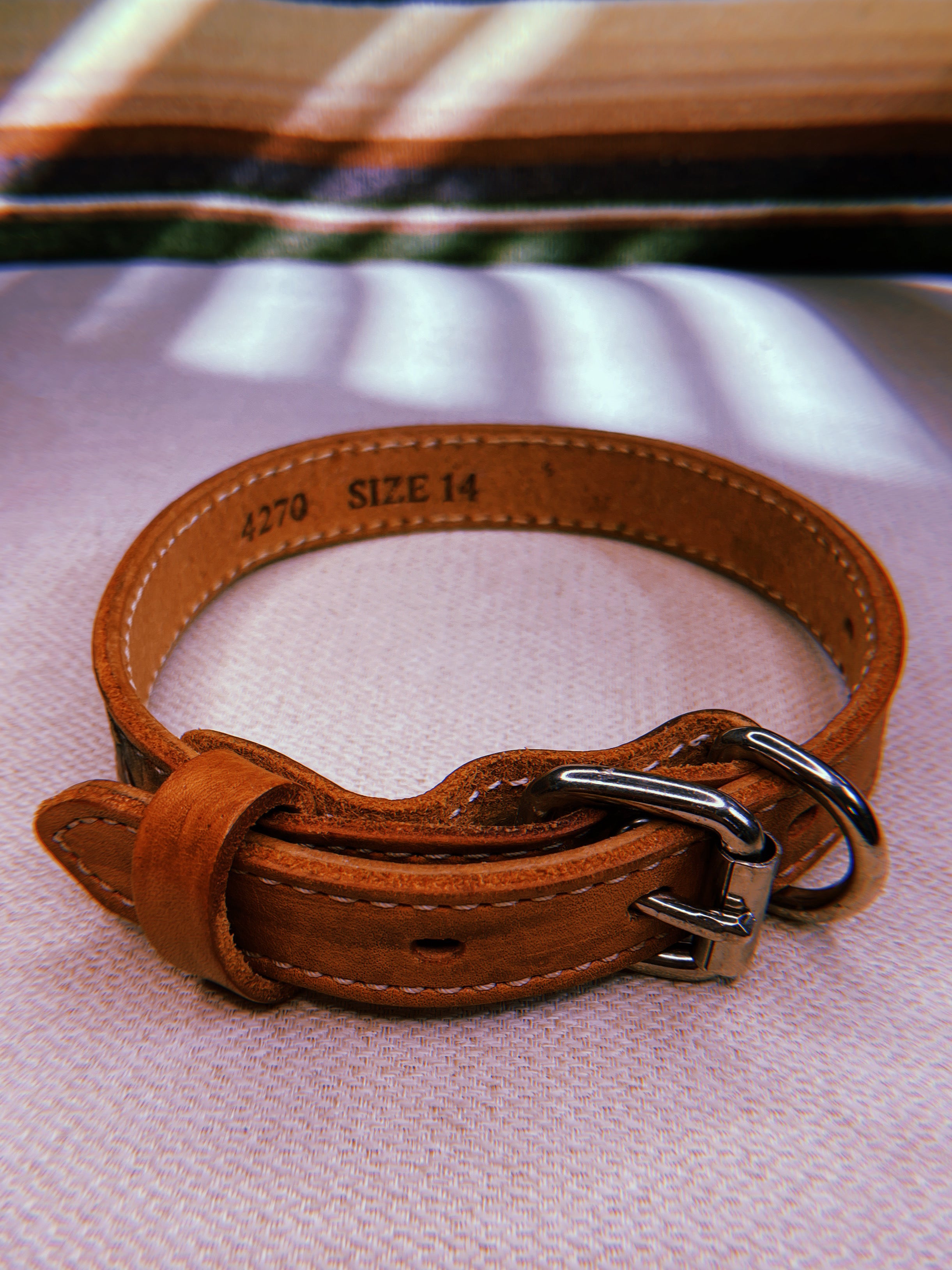 1970's Hand-Tooled Floral Leather Dog Collar in Natural