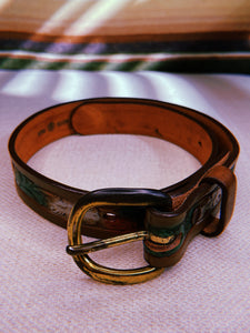 1970's Hand-Tooled Flora Leather Dog Collar in Rich Brown