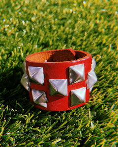 Vintage Small Red Leather Pyramid Stud Pet Cuff