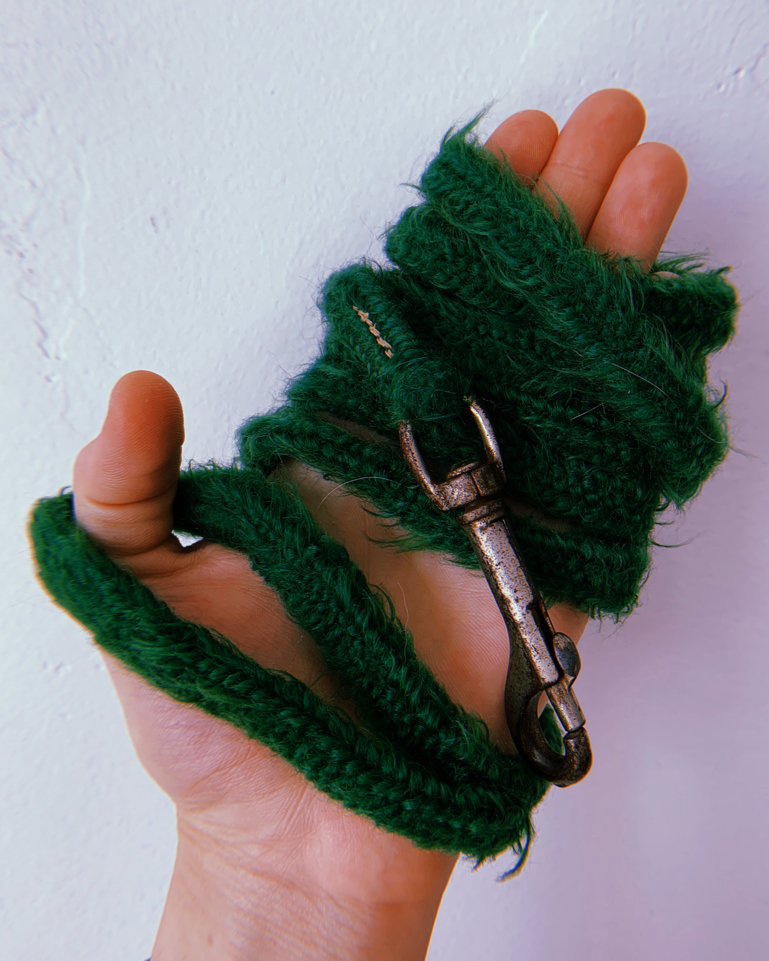 1940's Rare Fuzzy Grass Green Pet Leash