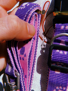 Y2K - Pink + Purple Paw Print Reverse Nylon Collar + Leash Set