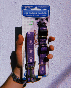 Y2K - Pink + Purple Paw Print Reverse Nylon Collar + Leash Set