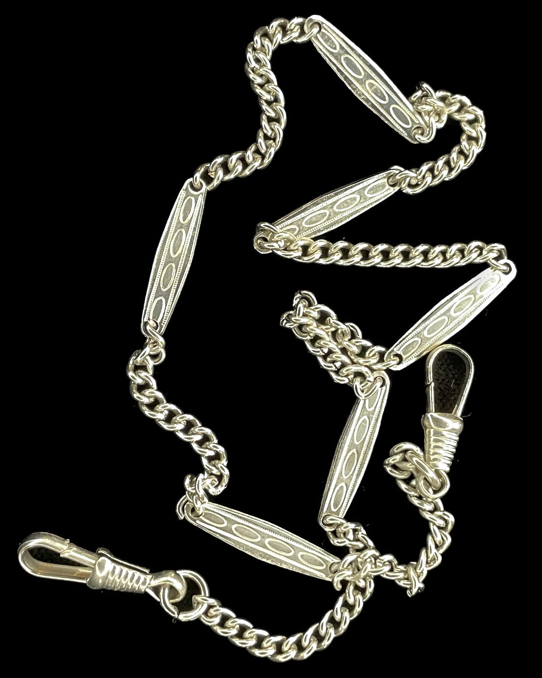 1920's Chrome Curb Watch Chain Collar with Oval ID Spacers