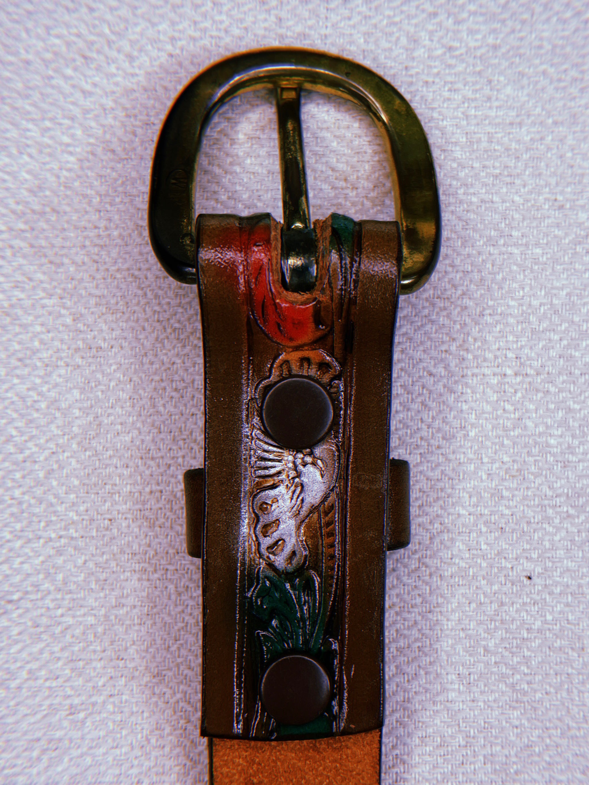 1970's Hand-Tooled Flora Leather Dog Collar in Rich Brown